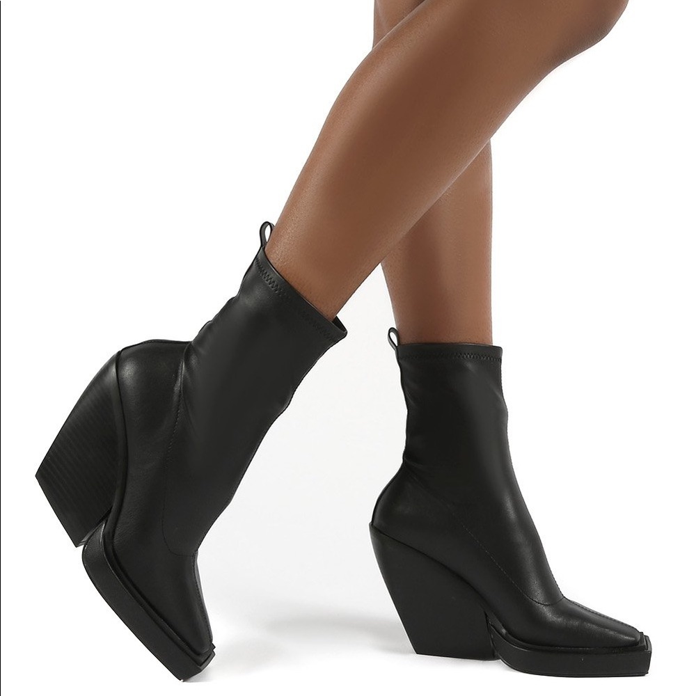 Square toe block heel booties